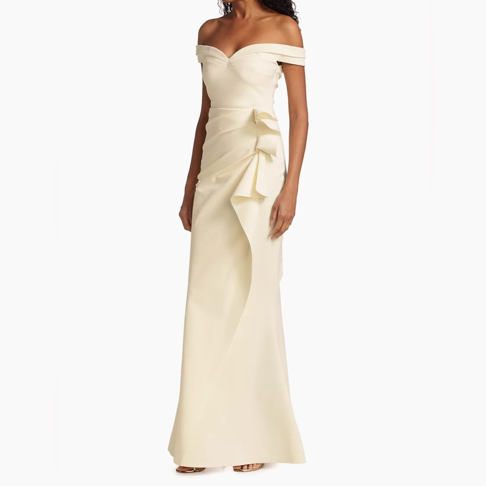 Chiara Boni La Petite Robe Radoslava Off-The-Shoulder Wrap Cream Gown Size 4 - Picture 7 of 12